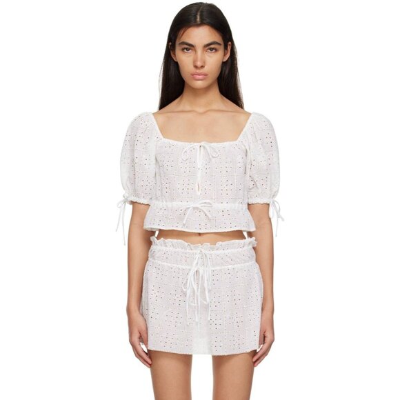 NWT Ganni Womens Light Broderie Anglaise Cropped Top, White Size 34 -2US $195 - Picture 3 of 10